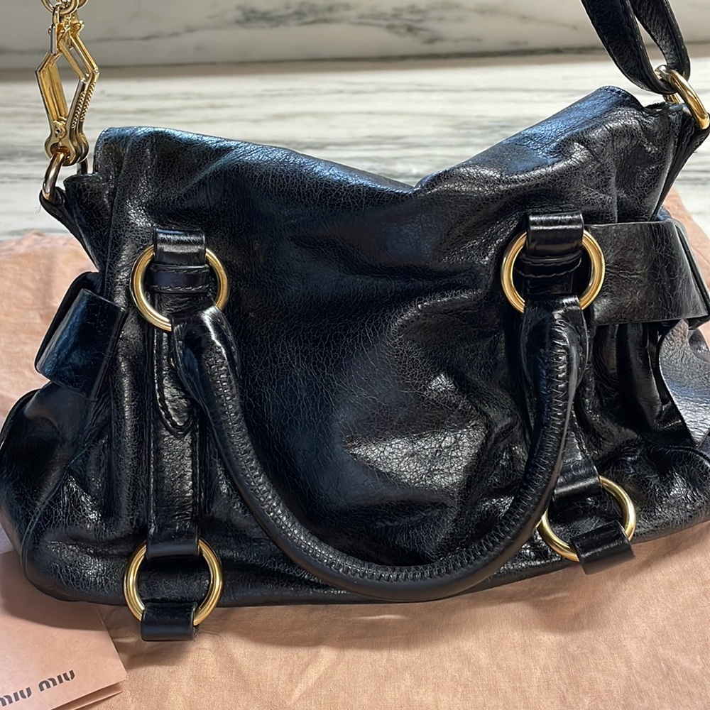 Miu Miu Bow Vitello Bag In Black W/ Gold Hardware - image 6